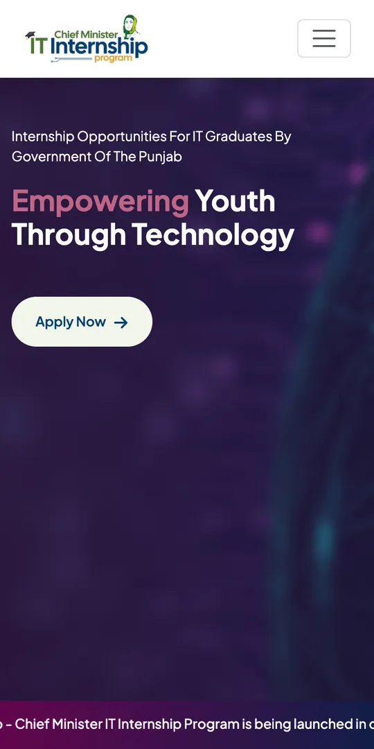 Open cmitinterns.punjab.gov.pk and tap Apply Now Step 1 of 3: Open cmitinterns.punjab.gov.pk and tap Apply Now