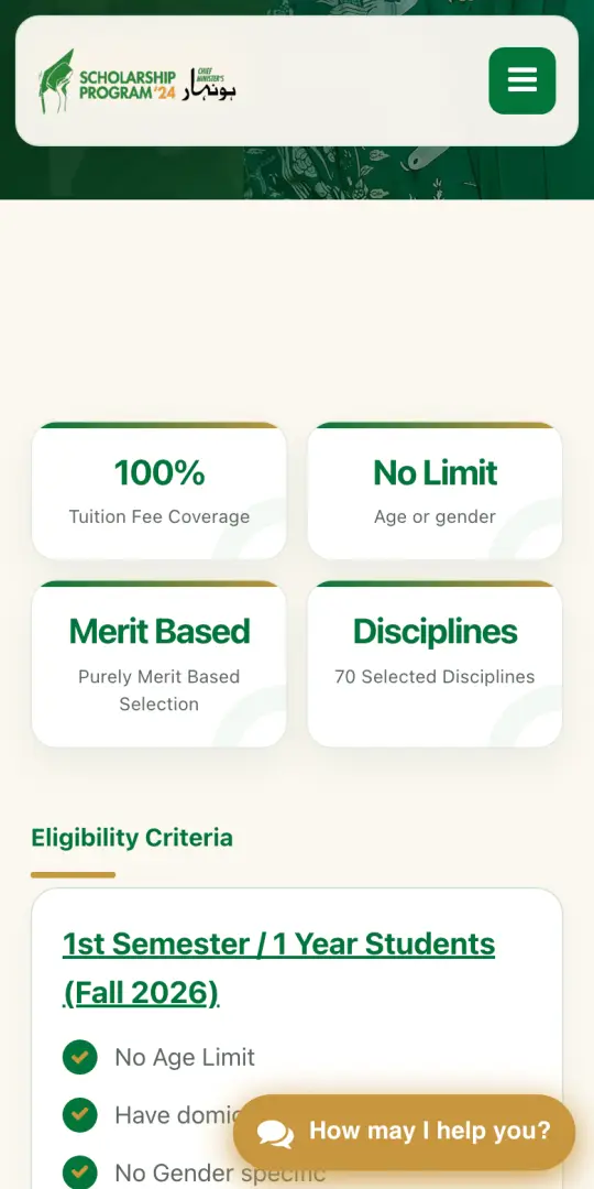 Step 2 of 4: Check the eligibility for 1st semester and continuing students