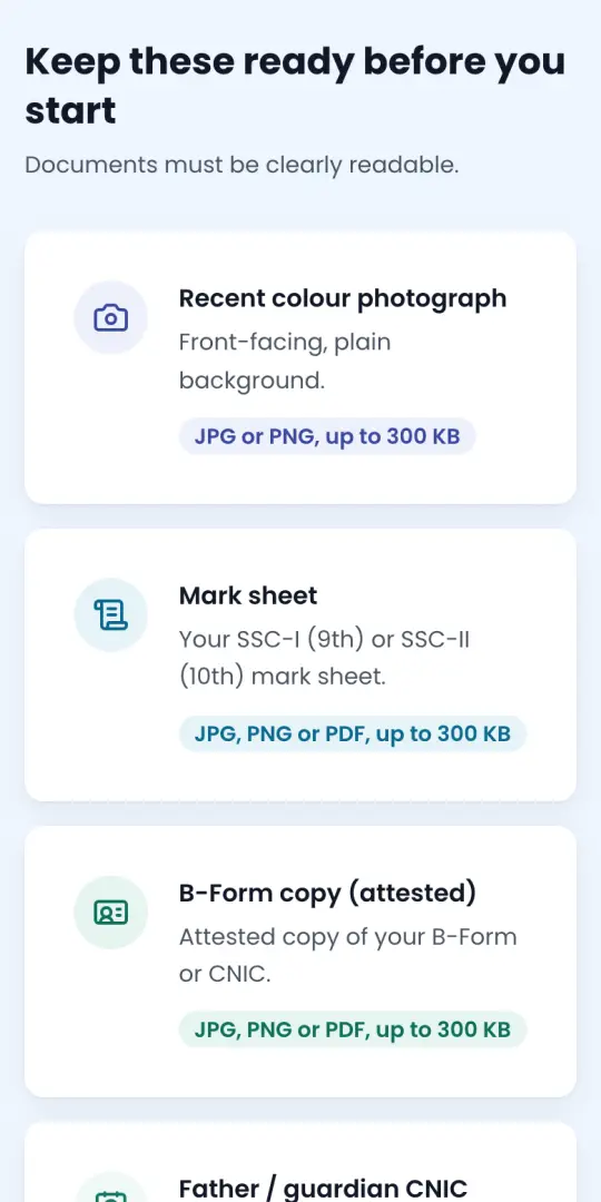 Keep 4 documents ready, each under 300 KB Step 5 of 6: Keep 4 documents ready, each under 300 KB