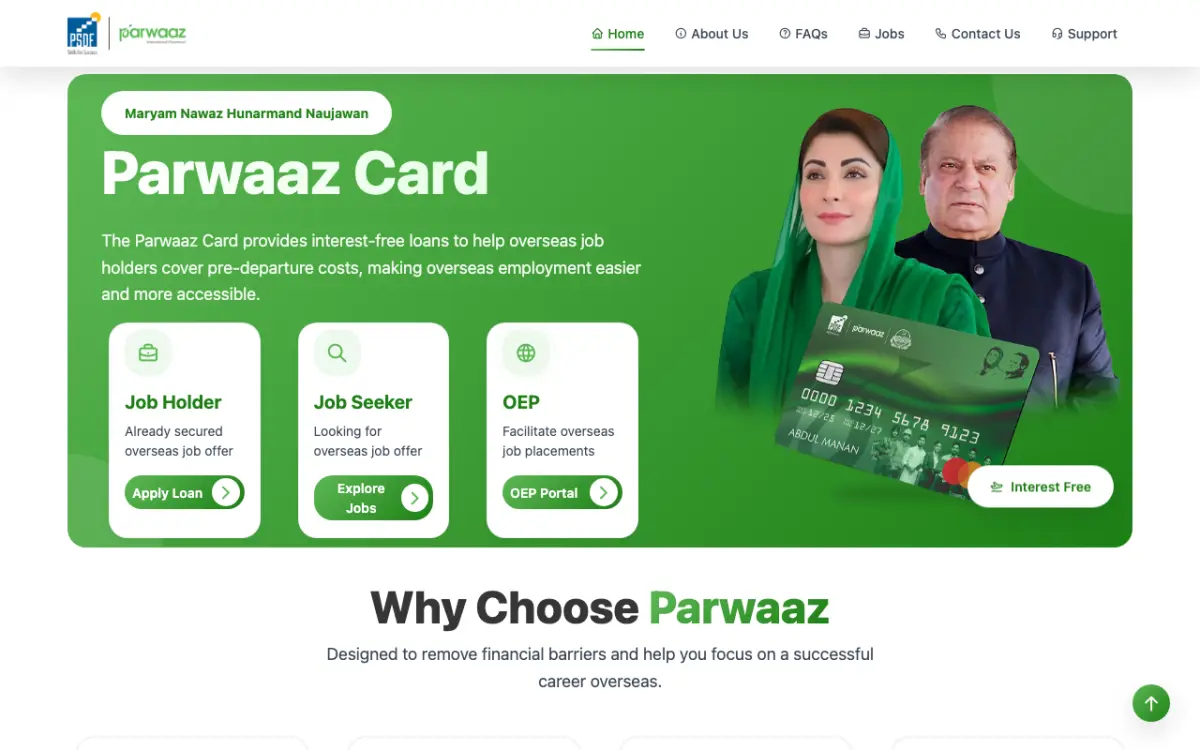 Official Parwaaz Card portal by PSDF with Job Holder, Job Seeker and OEP options Official Parwaaz Card portal by PSDF with Job Holder, Job Seeker and OEP options